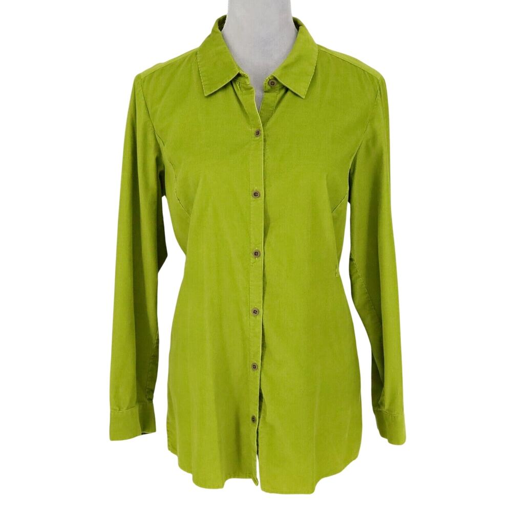 J Jill Top Womens Medium Green Corduroy Tunic Long Sleeve Boho Chic Hipster